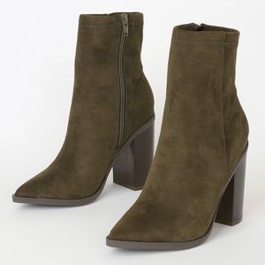 LULUS Essex Olive Suede Mid-Calf Booties 6.5